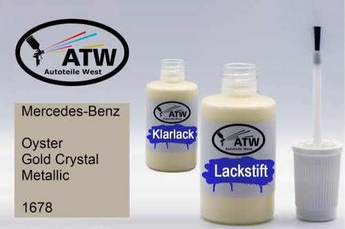 Mercedes-Benz, Oyster Gold Crystal Metallic, 1678: 20ml Lackstift + 20ml Klarlack - Set, von ATW Autoteile West.